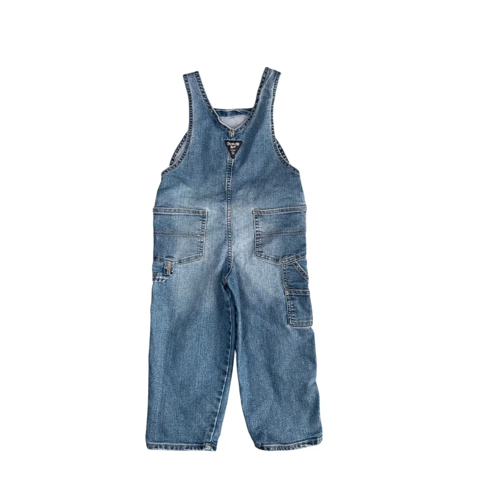 OshKosh B'gosh Denim Overalls Kids 4T Blue Excellent Logo‎ Carpenter Bibs